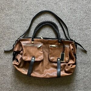 Gryson Jasper Leather Large Tote Shoulder Hand Bag Suede Lining Brown Black